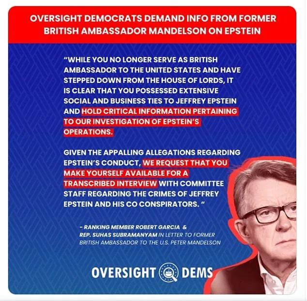 DOJ Files Fuel Calls for Mandelson Testimony Over Epstein Ties and Market Impact