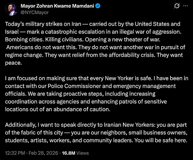 New York Mayor's Critique of Trump's Iran Actions Sparks Controversy Amid U.S.-Israel Airstrikes
