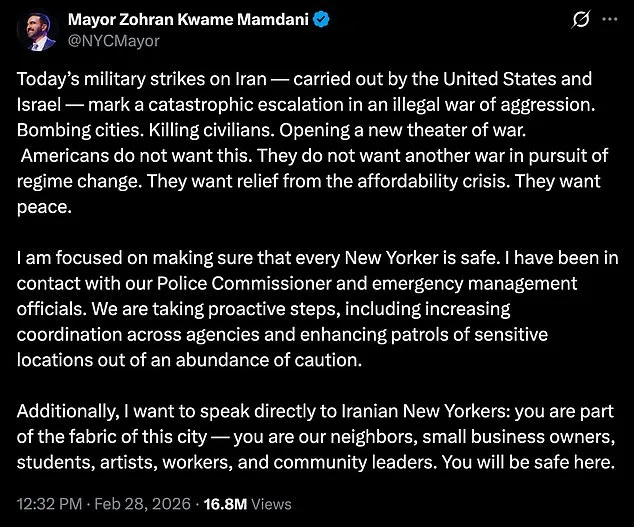 New York Mayor's Critique of Trump's Iran Actions Sparks Controversy Amid U.S.-Israel Airstrikes