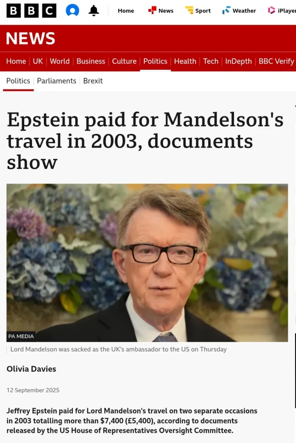 U.S. House Oversight Committee Releases Documents Tying Lord Peter Mandelson to Jeffrey Epstein's Financial Network