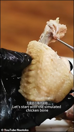 Translucent fried chicken with glass bones and gelatinous meat created by Chinese food blogger
