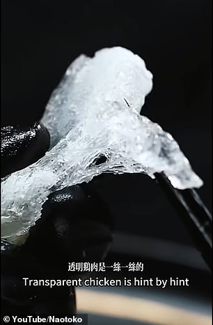 Translucent fried chicken with glass bones and gelatinous meat created by Chinese food blogger