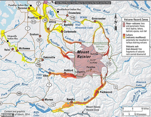 Washington scientists warn three towns face immediate destruction from Mount Rainier mudflows.