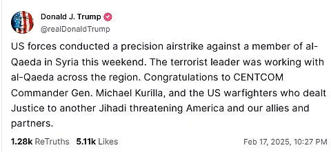 Trump Celebrates Successful U.S. Airstrike on Senior Al-Qaeda Operative