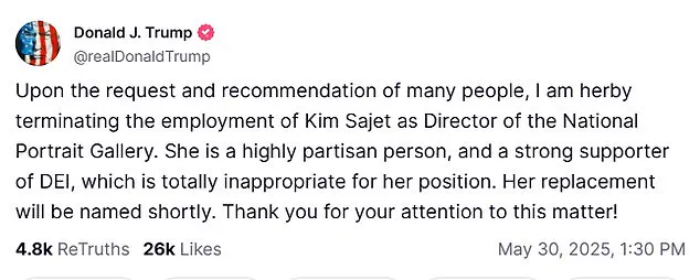 Breaking: Trump Terminates National Portrait Gallery Director Over DEI Ties